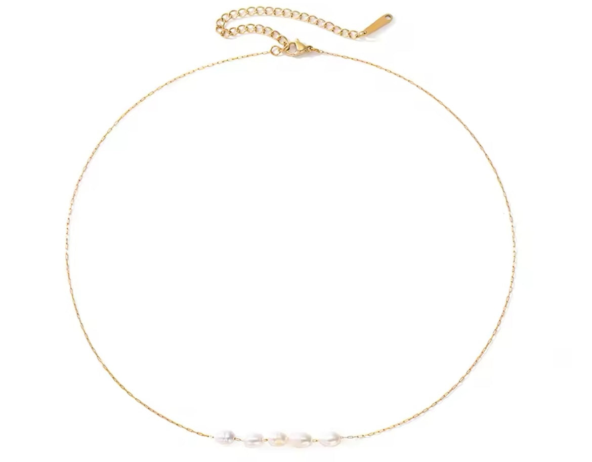 Stainless Steel Dainty Baroque Freshwater Pearl Necklace Gold Plated