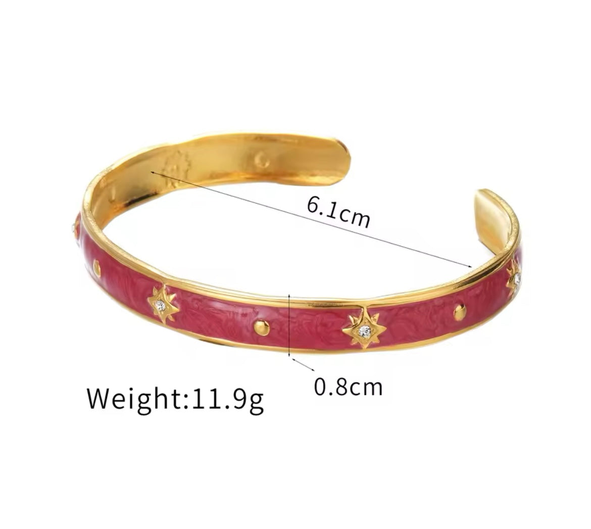 Enamel Bloom & Starburst Cuff Bracelets – Stainless Steel