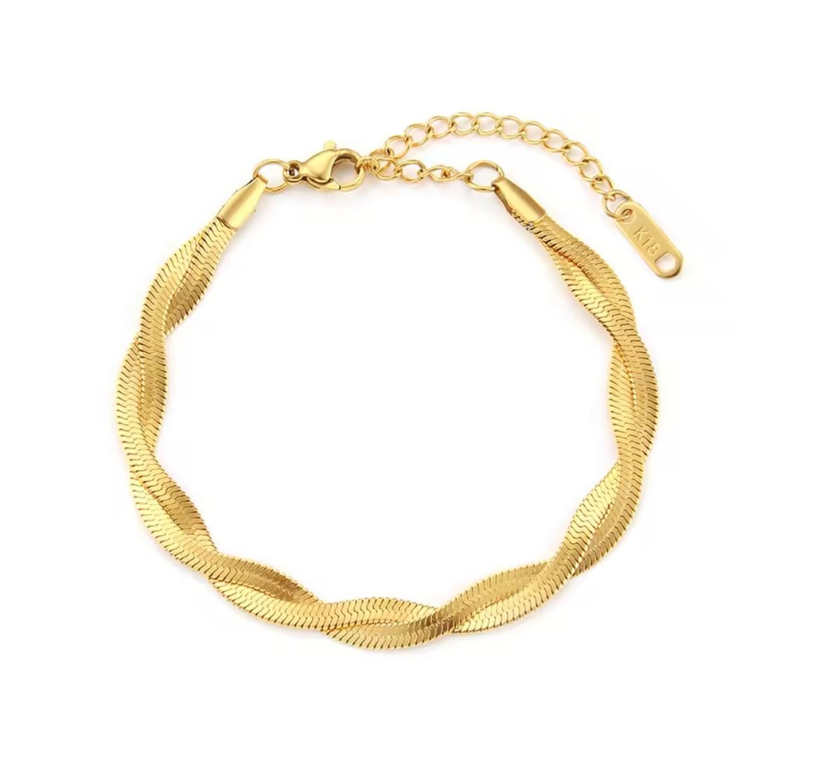 Twist Snake Chain Necklace & Bracelet (Gold-Plated Stainless Steel)