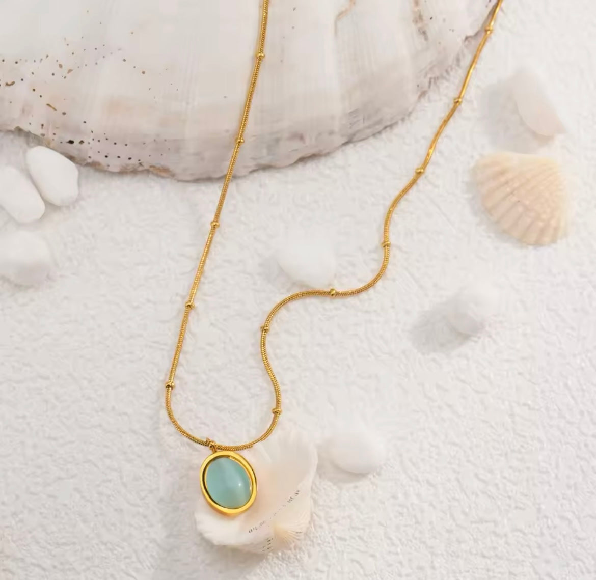 Dainty Gold-Plated Stainless Steel Necklace with Synthetic Gemstone Pendant