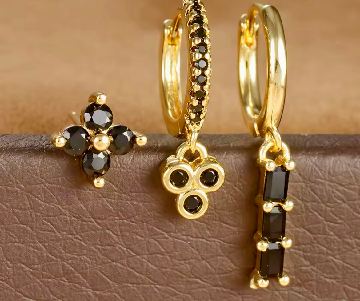 Crystal Bloom Trio – Set of 3 Pairs (6 Pieces)
