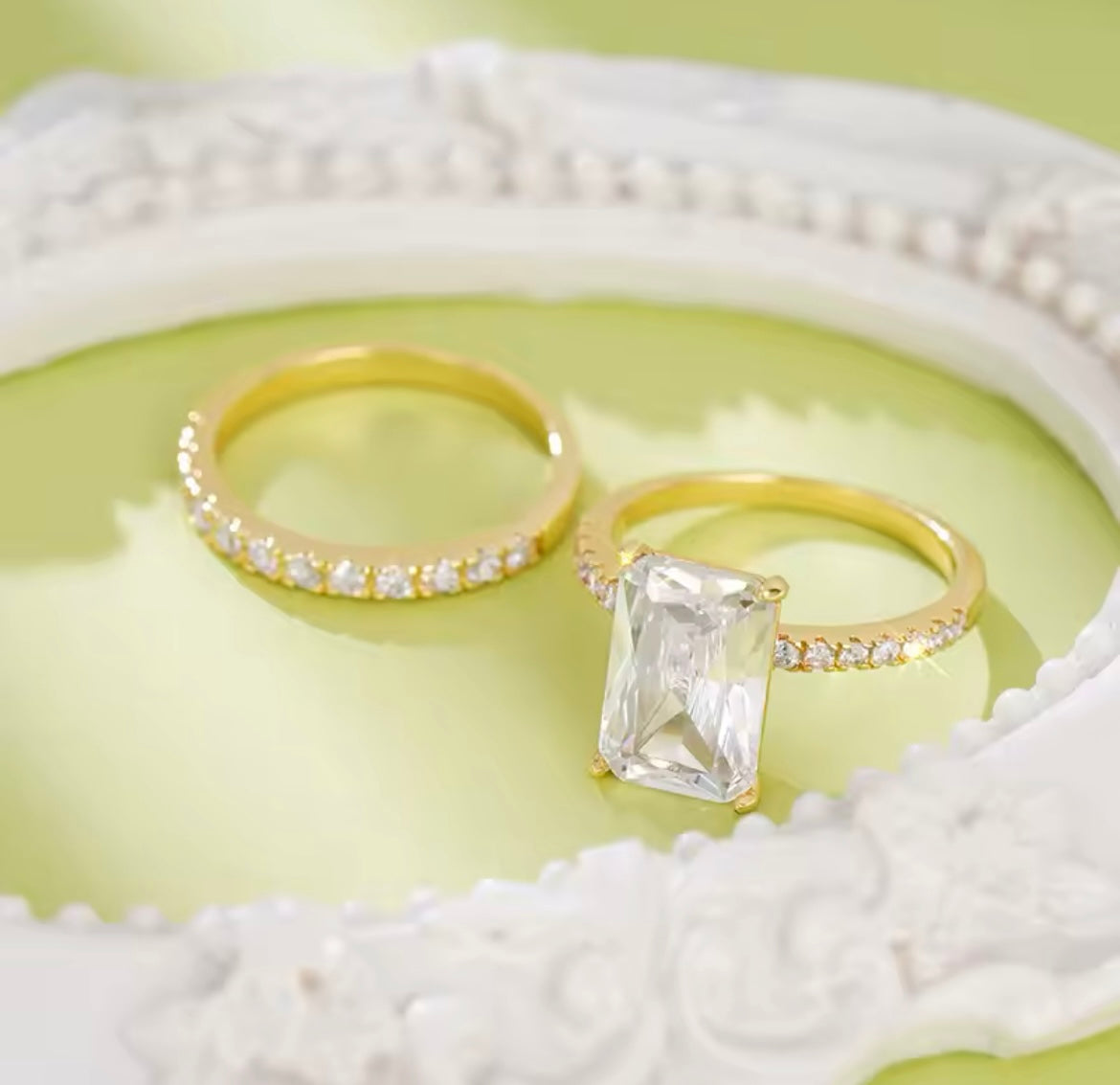 Radiant Duo Sparkle Ring Set – Gold-Plated Brass (Size 6–10)