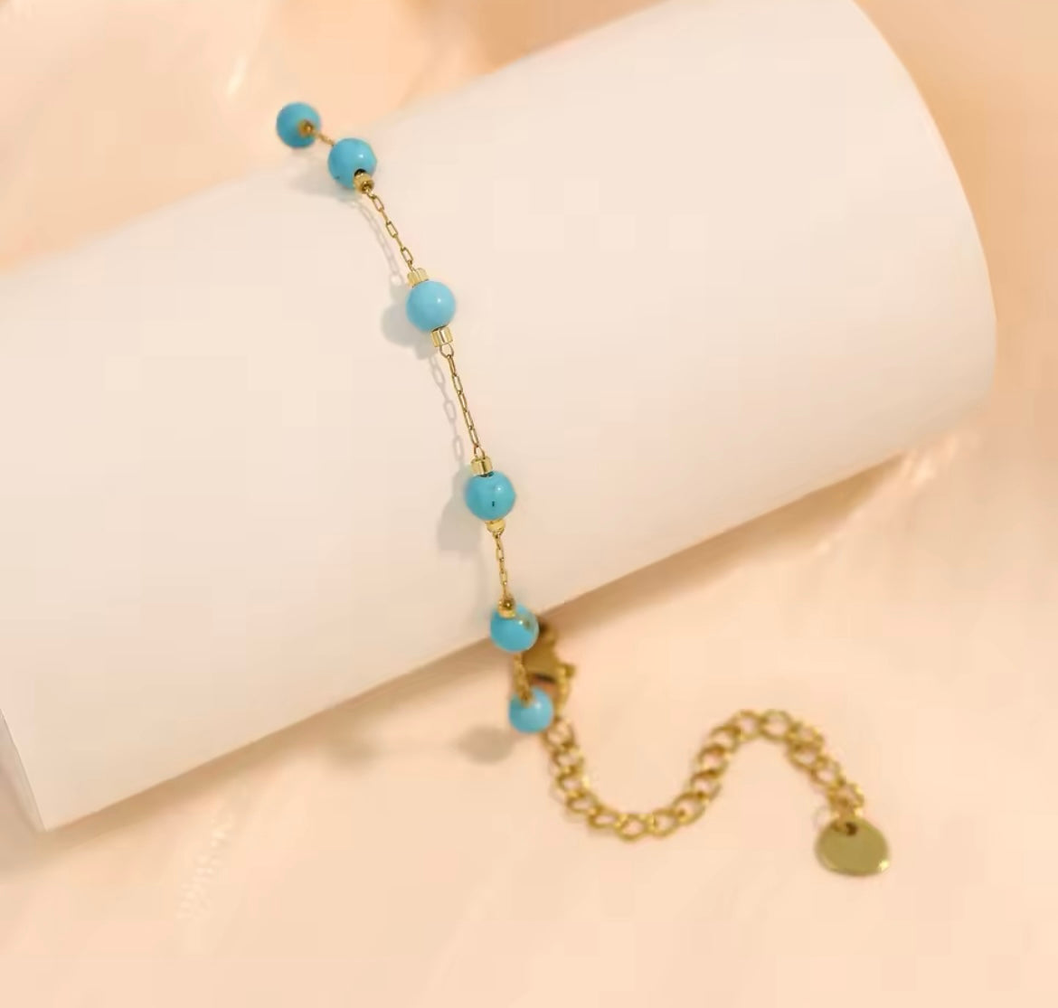 Delicate Turquoise Beaded Bracelet – Stainless Steel
