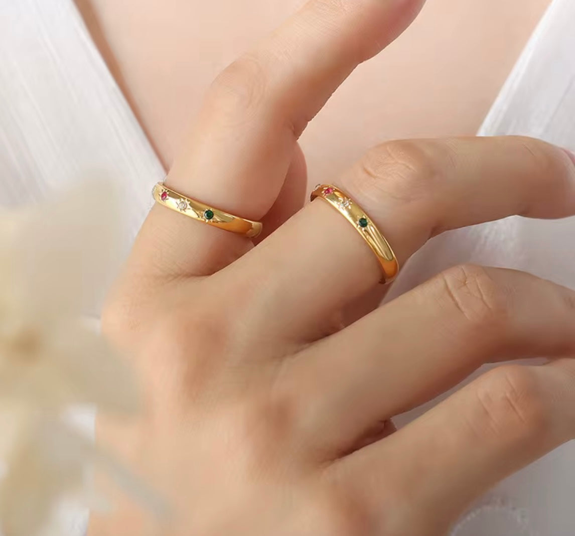 Dainty Gemstone Ring – Stainless Steel, Waterproof & Tarnish-Free
