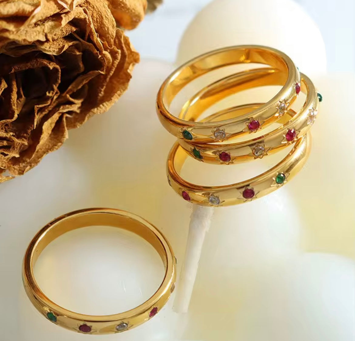 Dainty Gemstone Ring – Stainless Steel, Waterproof & Tarnish-Free