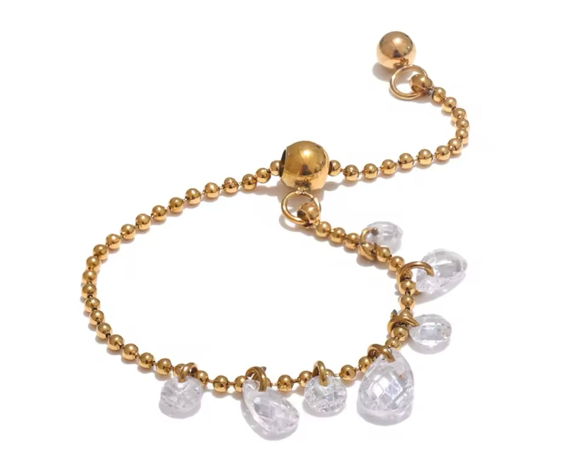 Luna Zircon Drop Adjustable Bracelet – Gold Plated