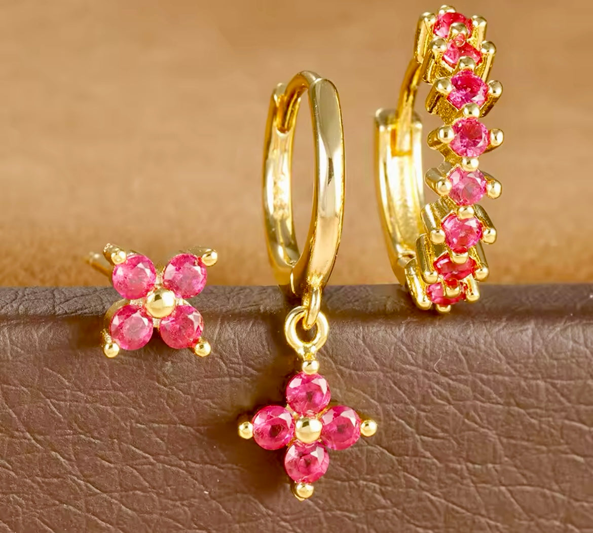 Crystal Bloom Trio – Set of 3 Pairs (6 Pieces)