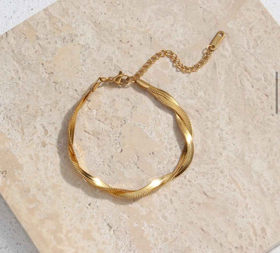 Twist Snake Chain Necklace & Bracelet (Gold-Plated Stainless Steel)