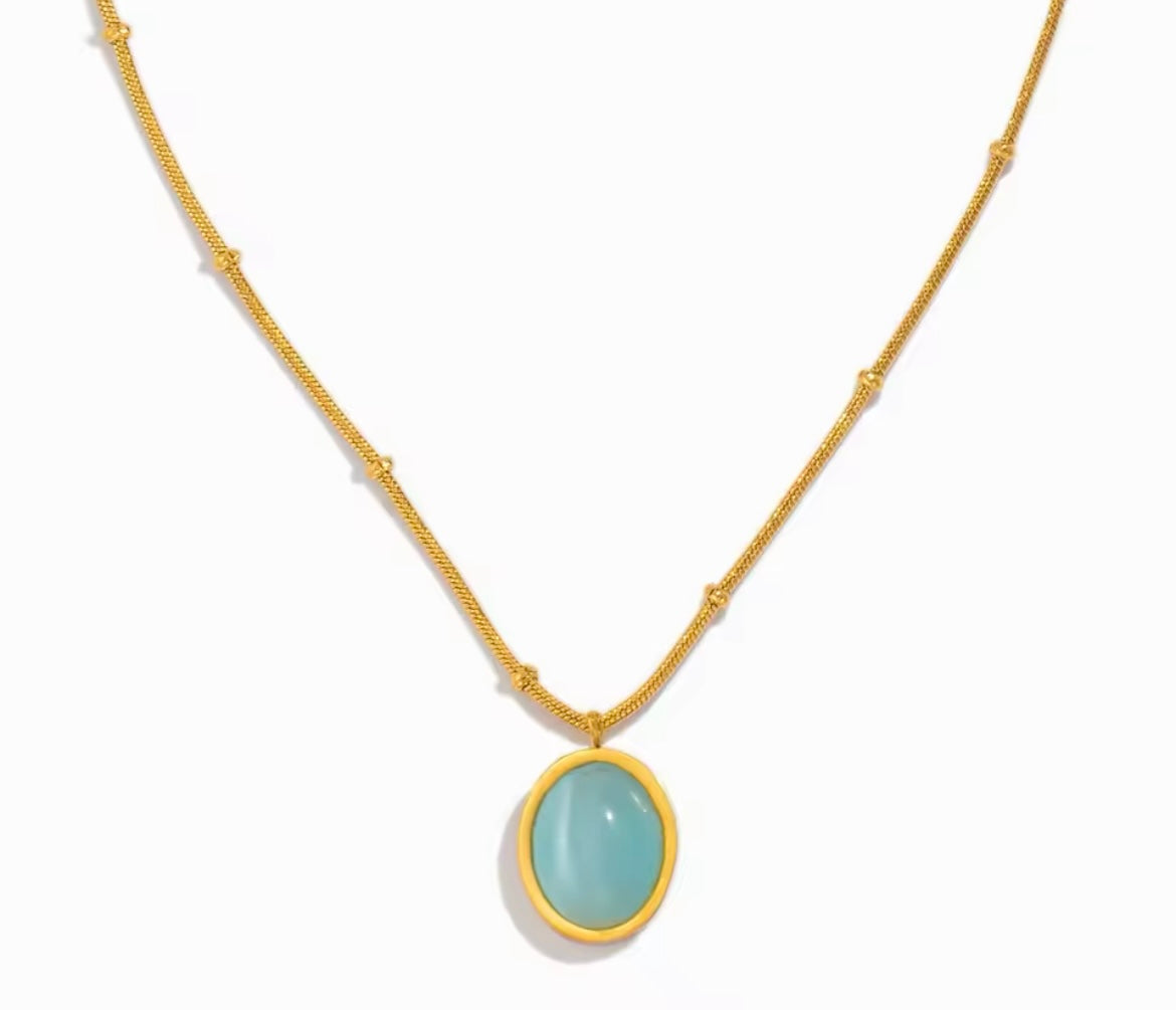 Dainty Gold-Plated Stainless Steel Necklace with Synthetic Gemstone Pendant