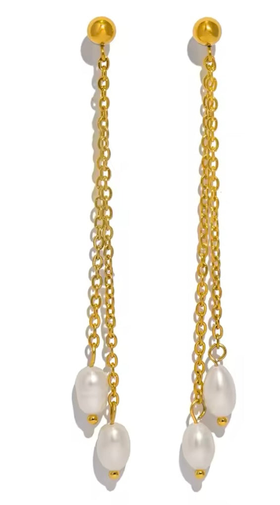 Pearl Elegance Dangle Earrings – Single & Double Pearl Variants