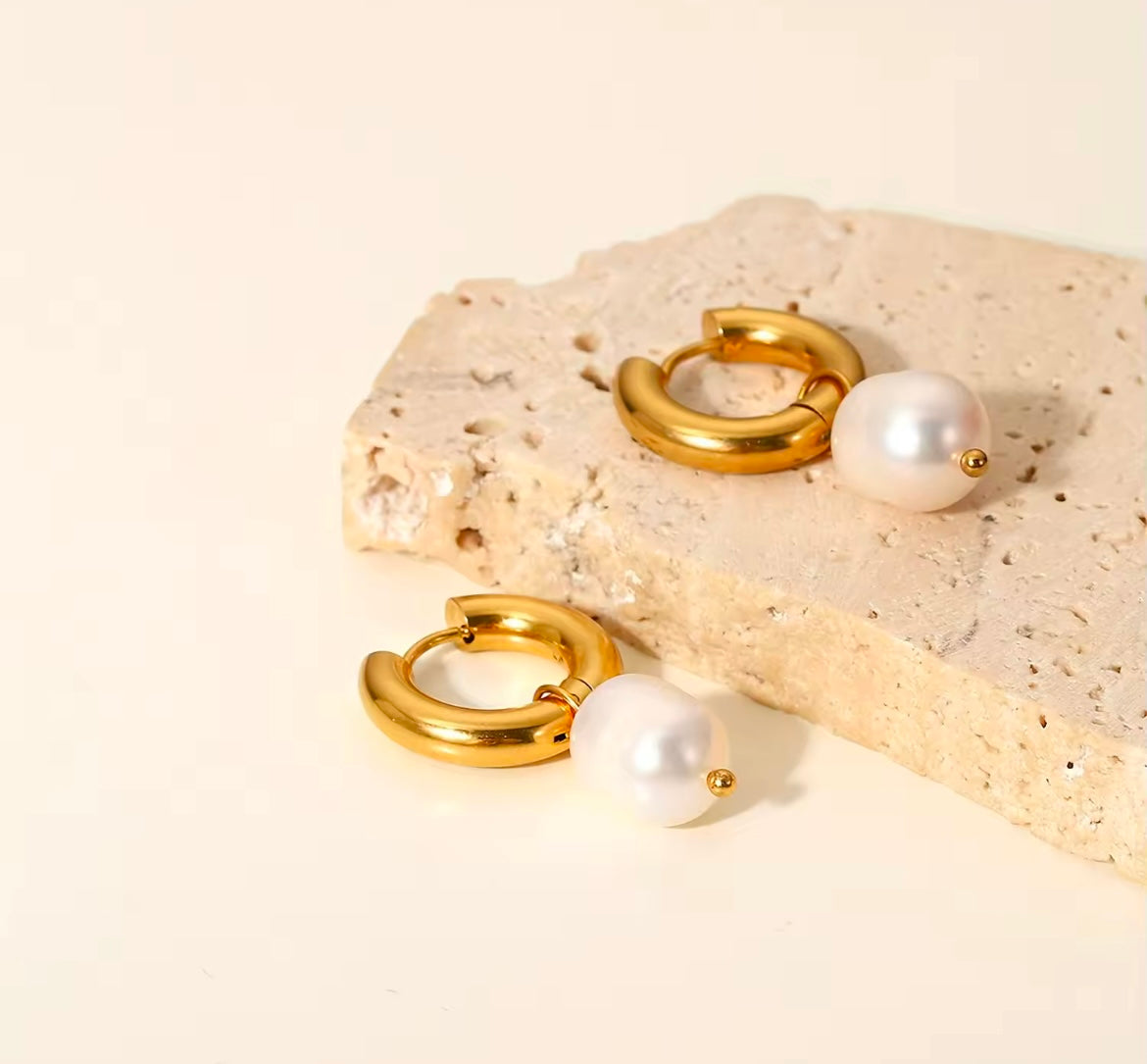 Elegant Gold-Plated Pearl Hoop Earrings