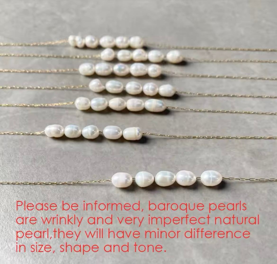 Stainless Steel Dainty Baroque Freshwater Pearl Necklace Gold Plated