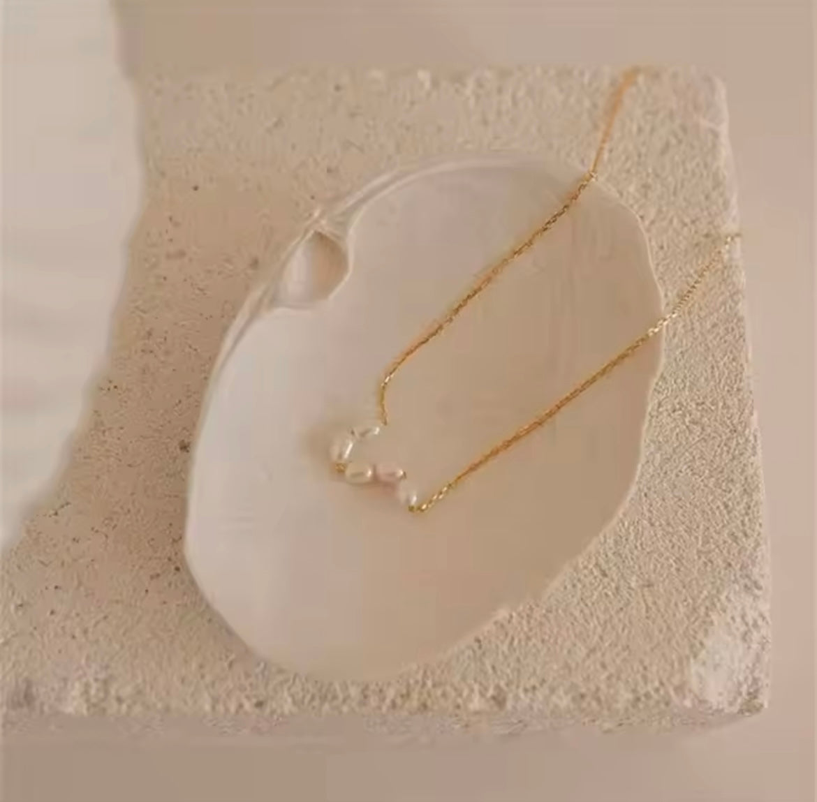 Stainless Steel Dainty Baroque Freshwater Pearl Necklace Gold Plated