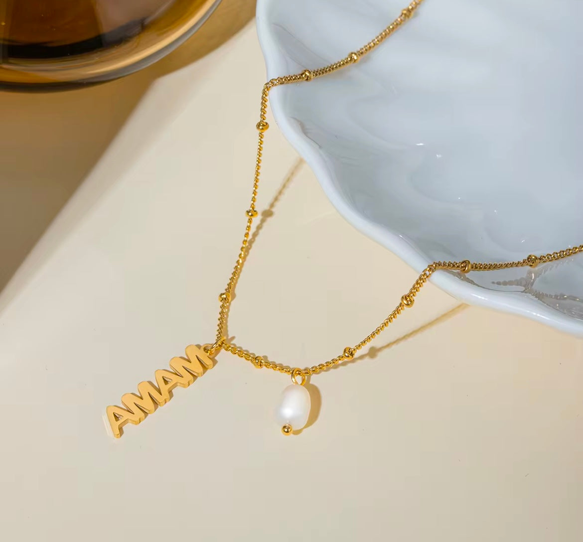 Mama Gold Necklace with Freshwater Pearl
