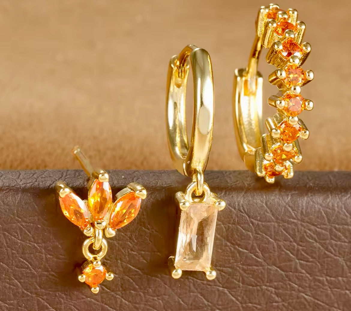 Crystal Bloom Trio – Set of 3 Pairs (6 Pieces)
