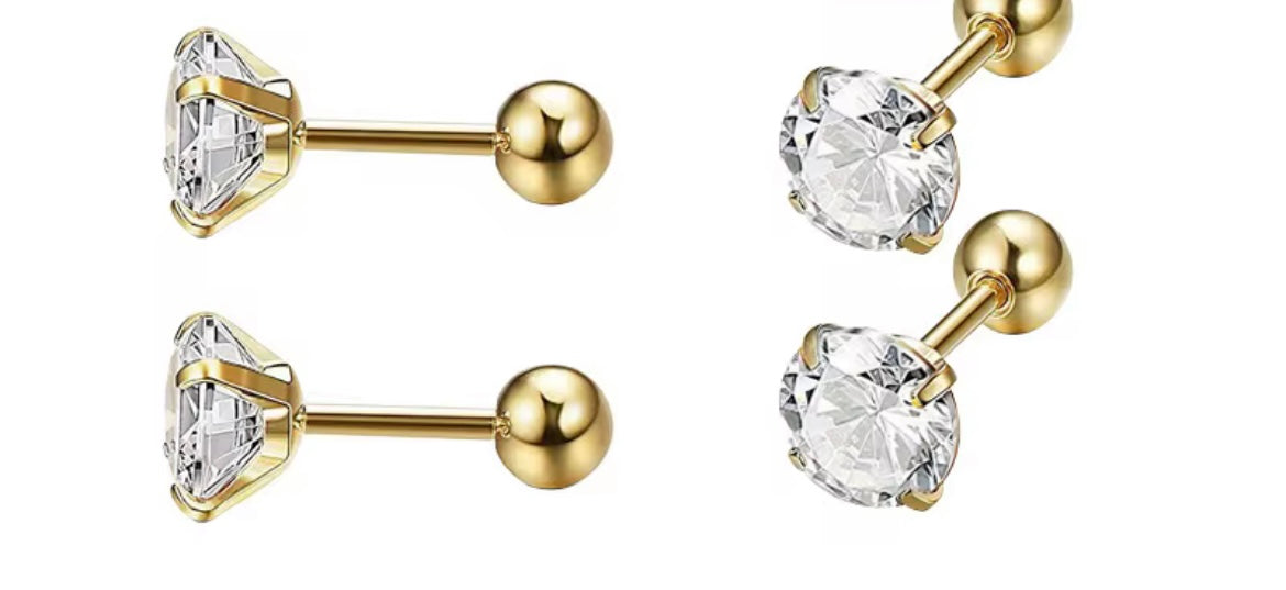 RoundBack Sparkle Studs – Secure Zircon Stainless Steel Earrings