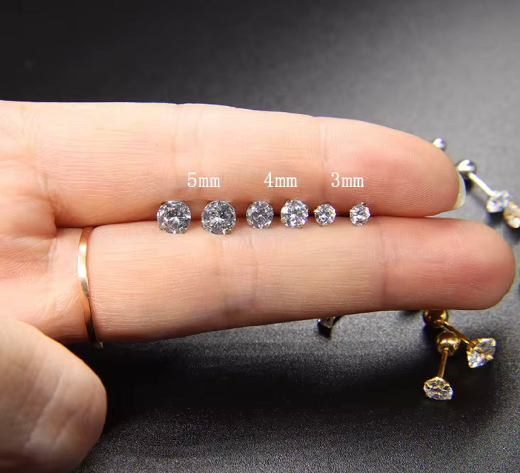 RoundBack Sparkle Studs – Secure Zircon Stainless Steel Earrings