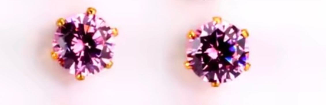 Colourful Crystal Round-Shaped Cubic Zirconia Stud Earrings – Stainless Steel Jewellery