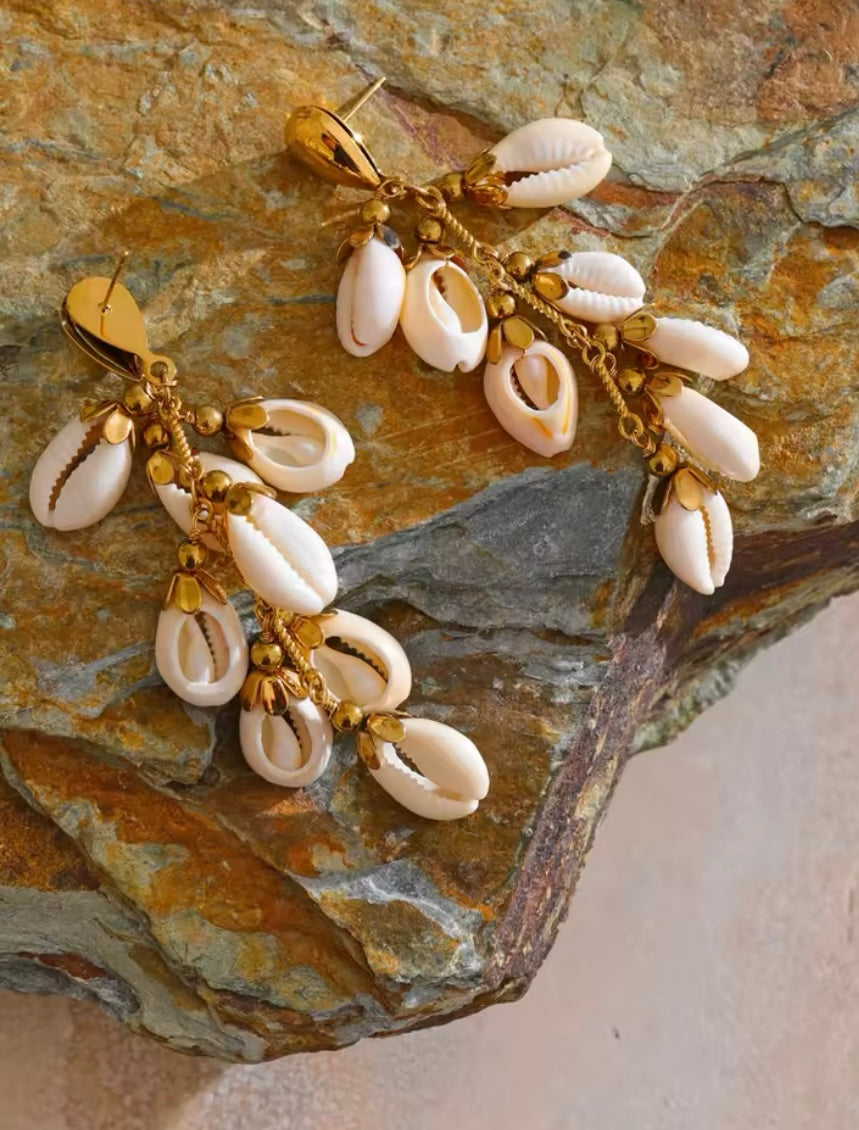 Natural Shell 18K Gold Plated Dangle Earrings – Stainless Steel Handmade Beach Style