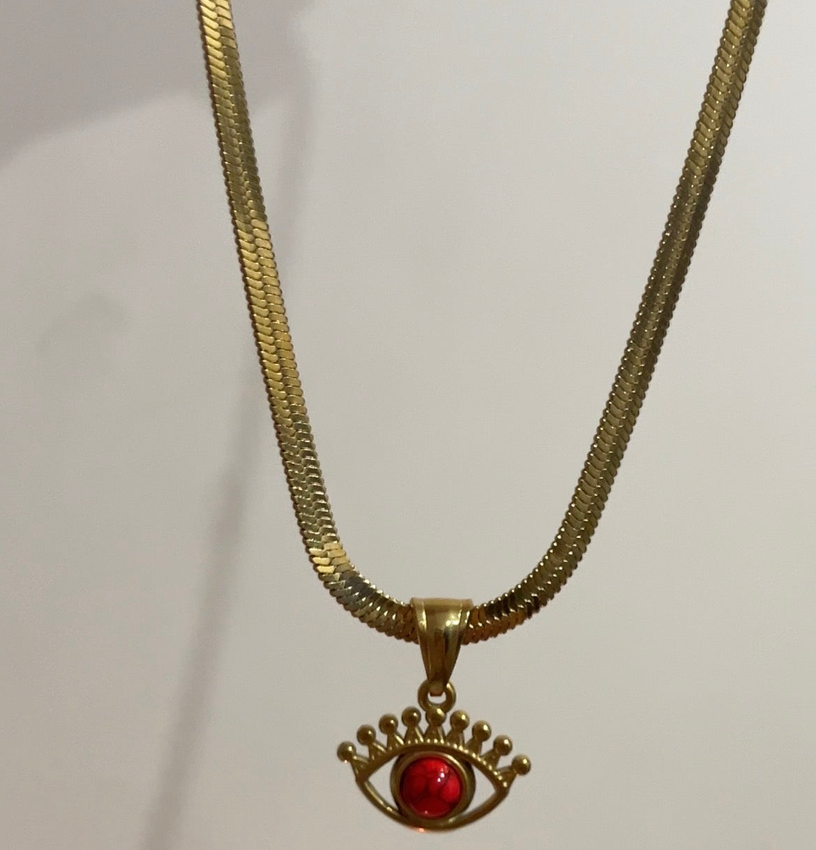 Evil Eye Snake Chain Necklace – Removable Natural Stone Pendant