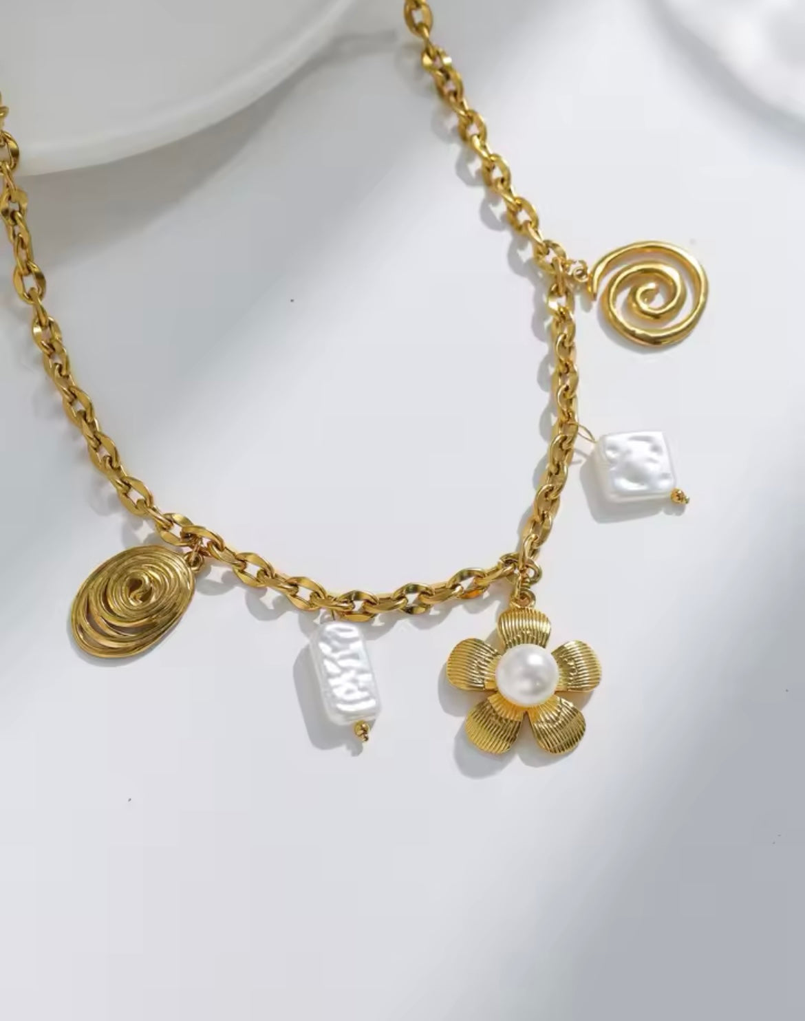 Stainless Steel Charm Necklace – Mixed Pendant Statement Piece