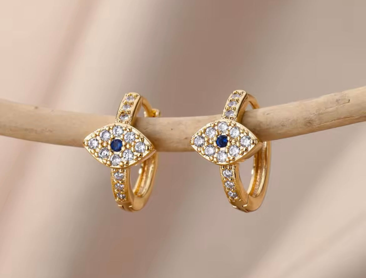 Evil Eye Charm Hoop Earrings – Gold-Plated Stainless Steel
