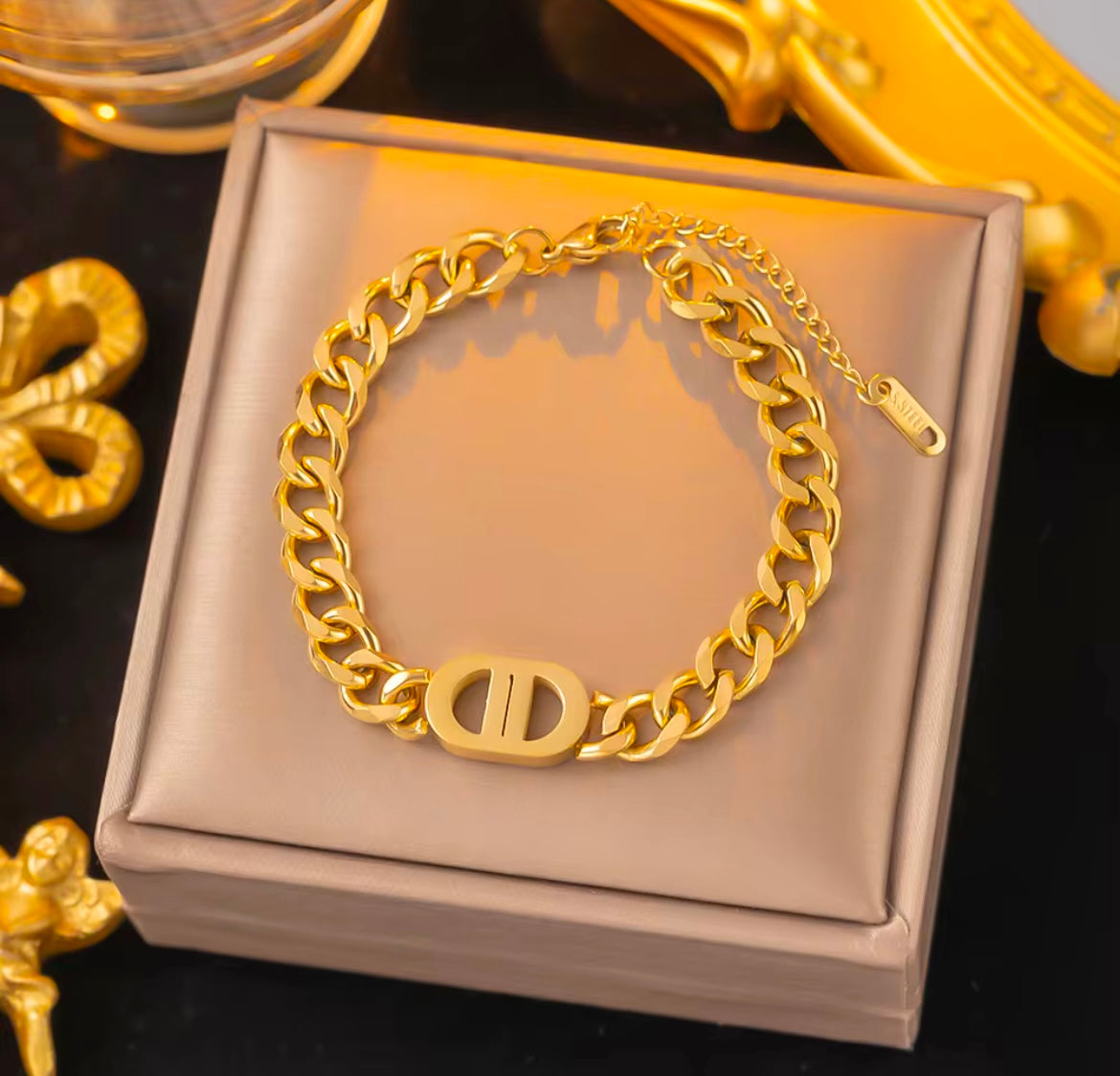 Chunky 18K Gold-Plated Cuban Chain Necklace & Bracelet (Sold Separately)