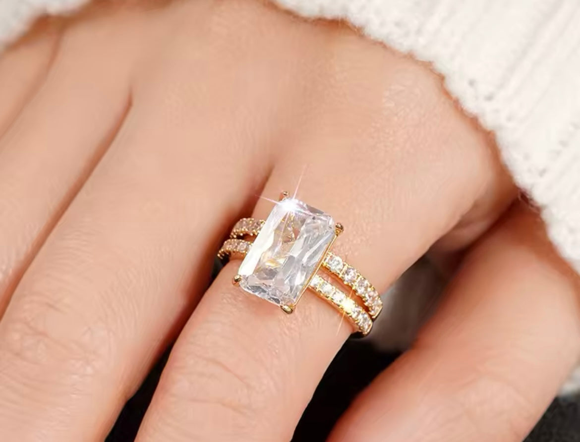Radiant Duo Sparkle Ring Set – Gold-Plated Brass (Size 6–10)