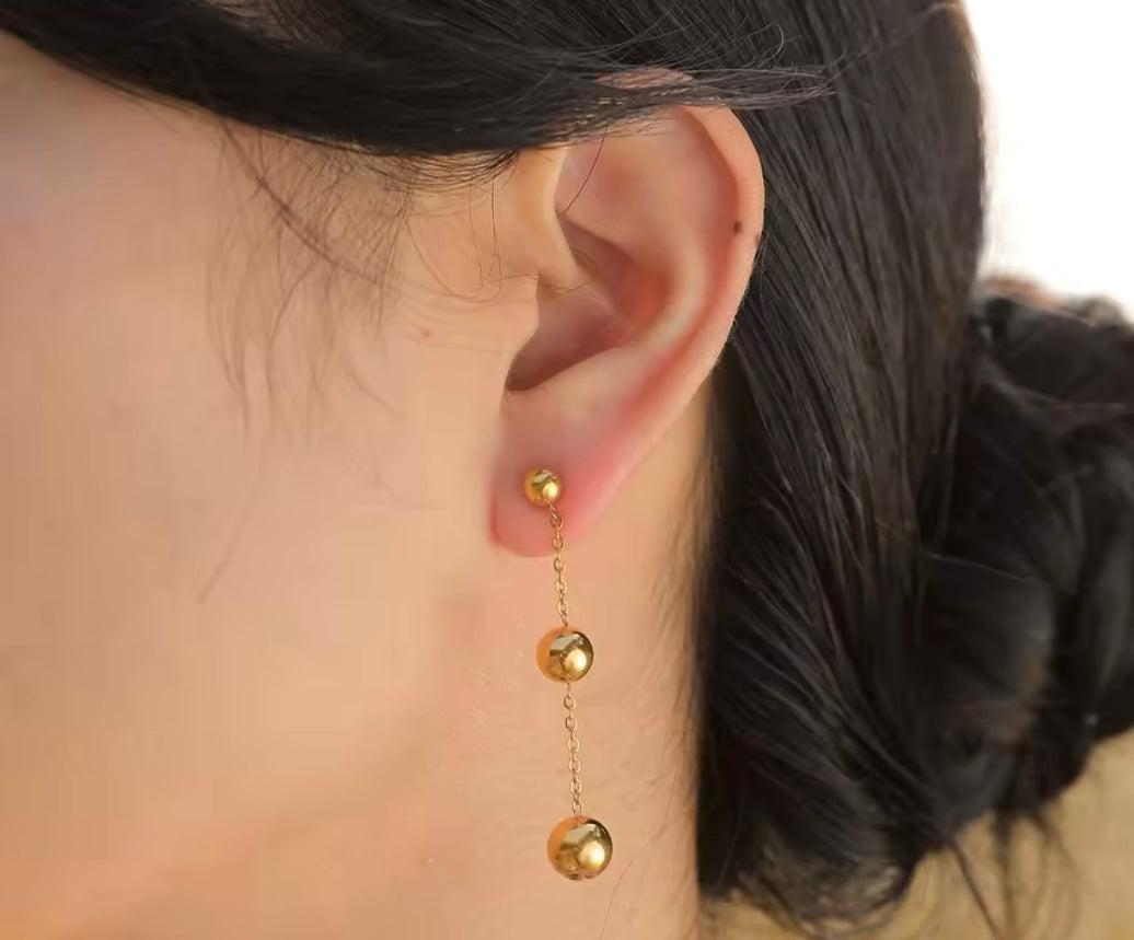 Minimalist Gold-Plated Stainless Steel Dangle Ball Earrings