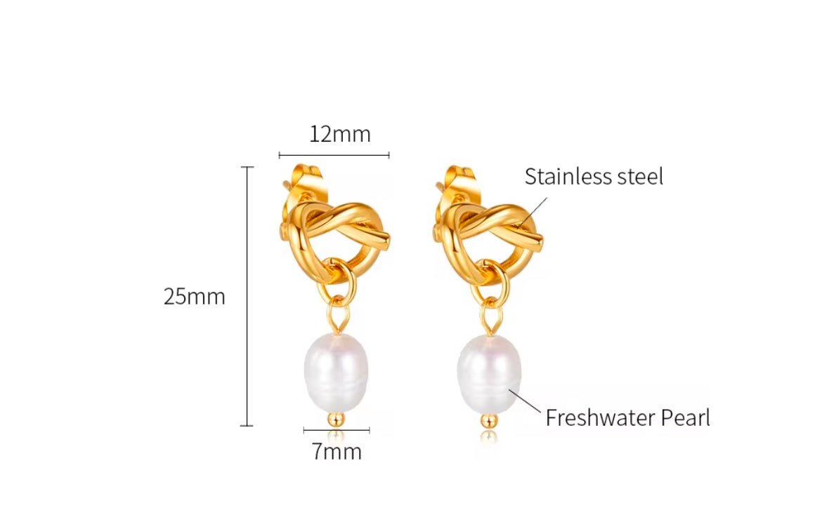 Golden Knot Pearl Drop Earrings