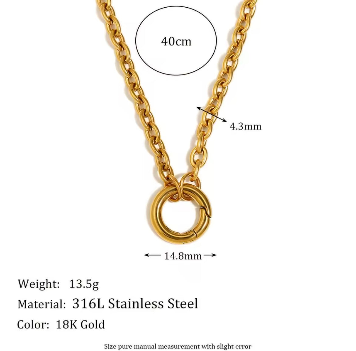 Charm Clasp Chain Necklace – 18K Gold Plated Stainless Steel (Thick & Slim Options)