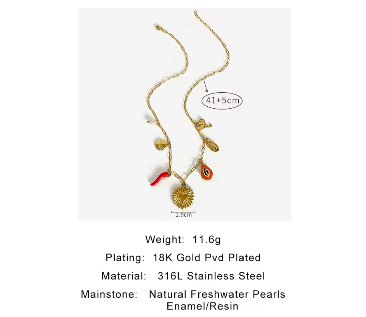 Tropical Charm Necklace with 18K Gold Plating