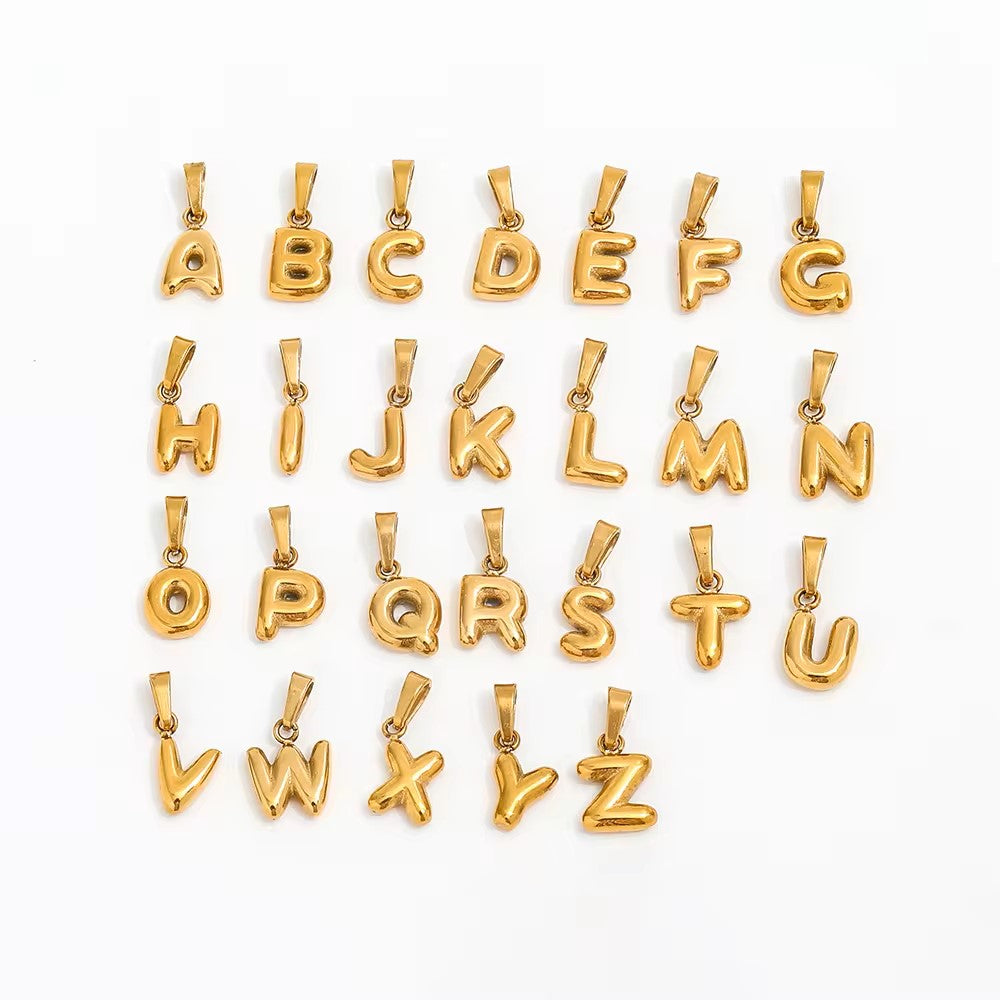 Gold plated stainless steel initial necklace pendants in A-Z.