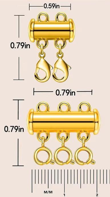 Layered Necklace Spacer Clasp in gold color brass with magnetic slide design for multi-strand necklaces.