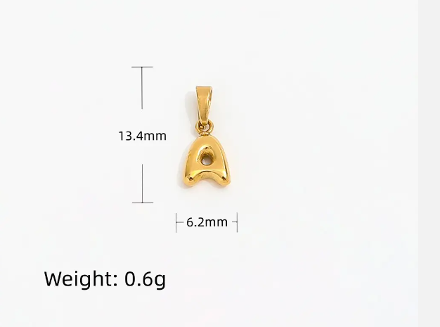 Gold plated stainless steel initial necklace pendant, 13.4mm x 6.2mm, 0.6g.