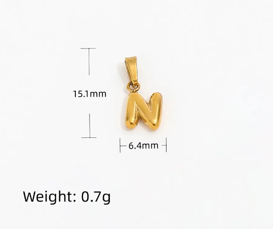 Initial Necklace, gold-plated stainless steel pendant, personalized initial "N", 15.1mm height, 6.4mm width.
