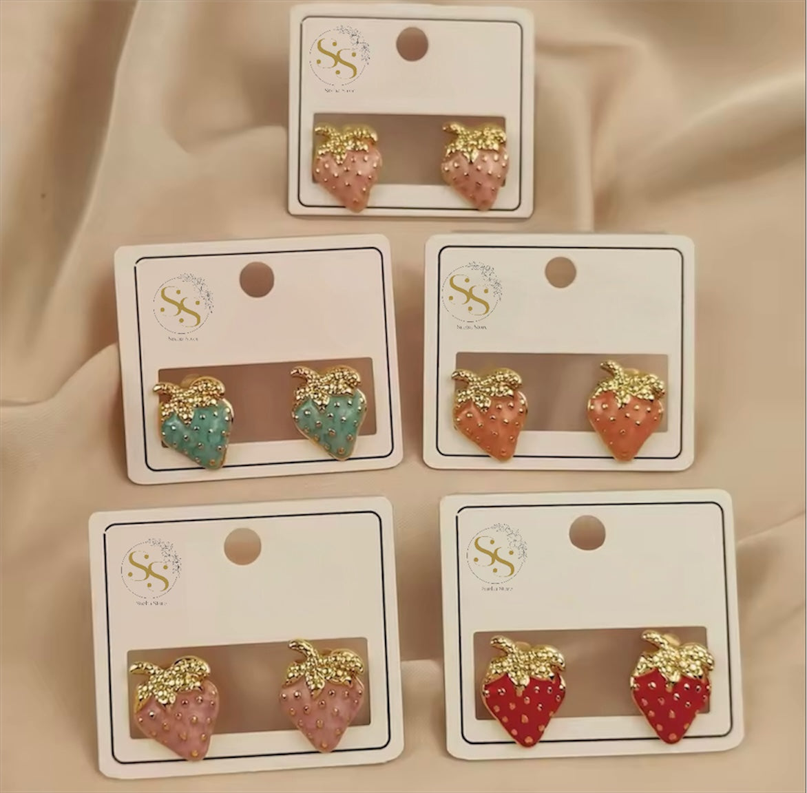 Golden Strawberry Stud Earrings
