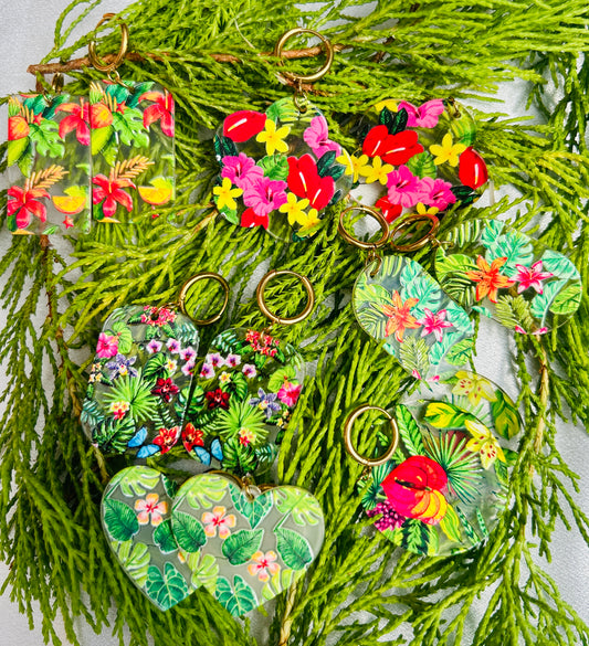🌺 Tropical Garden Acrylic Earrings – Stainless Steel & Waterproof
