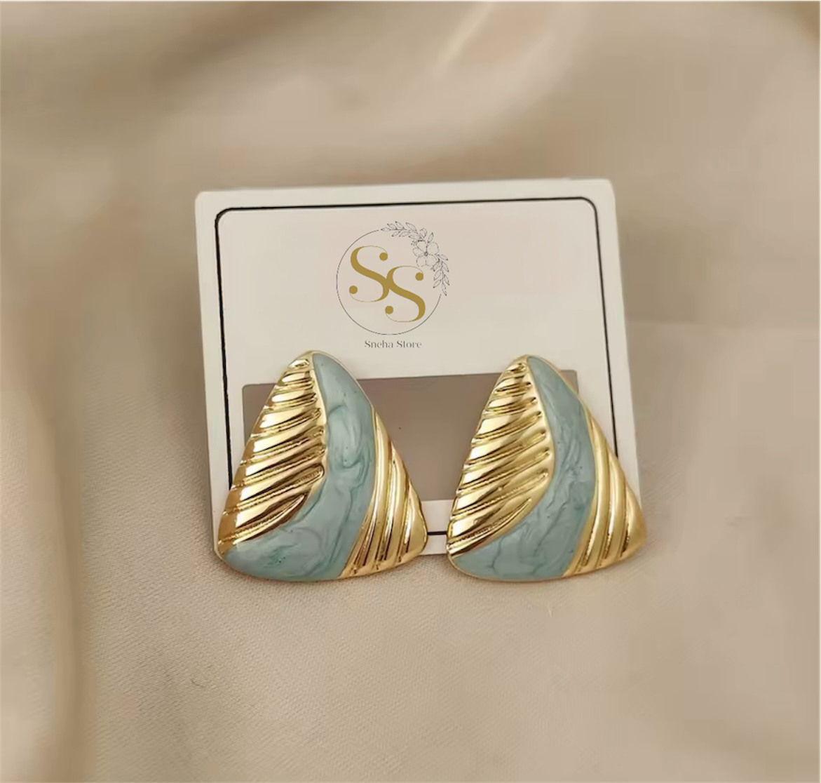 Golden Wave Enamel Statement Earrings