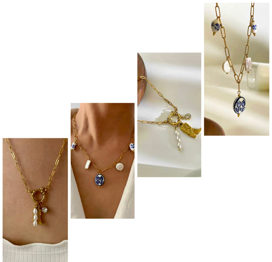 Golden Artefact Charm Necklaces – Ceramic & Royal Drop Styles