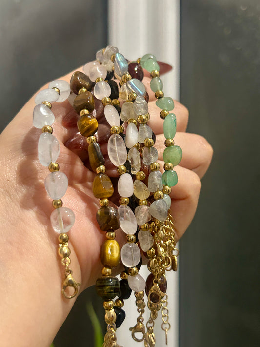 Natural Stone Nugget Bracelet – Handmade Stainless Steel Adjustable Bracelet