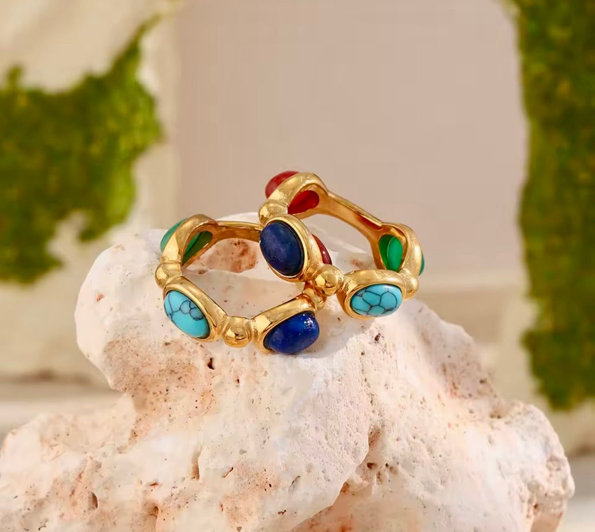 Colourful Natural Stone Statement Ring – 18K Gold Plated 316L Stainless Steel