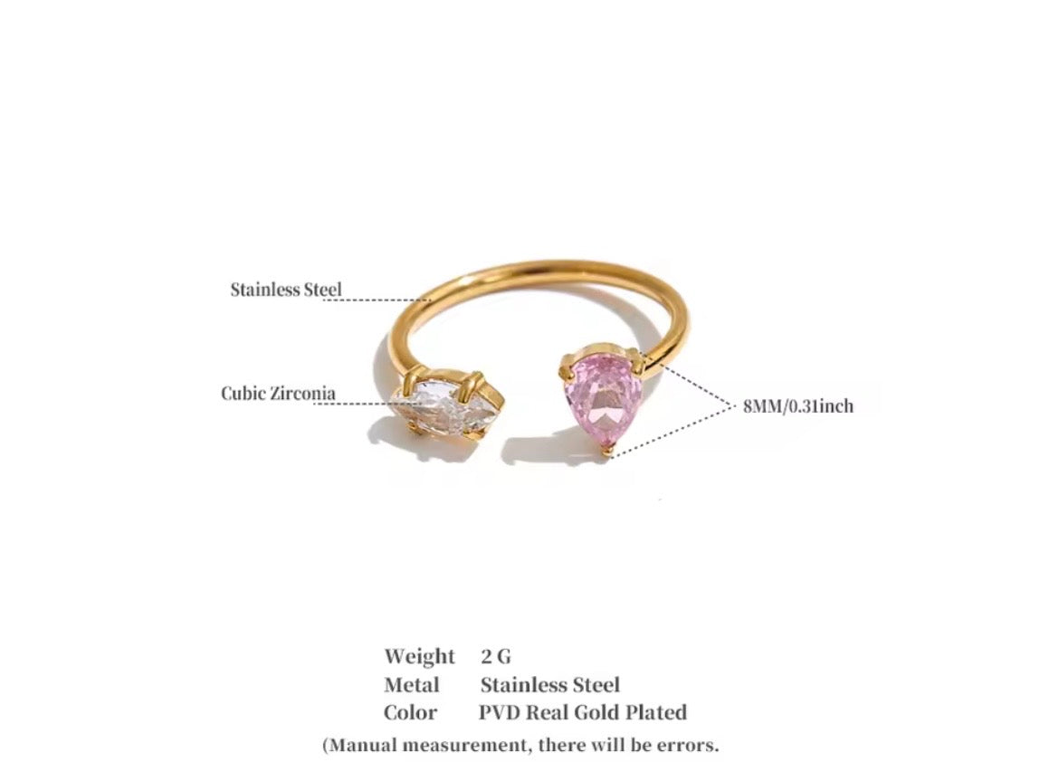 Teardrop CZ Open Adjustable Ring – 18K PVD Gold Plated Stainless Steel