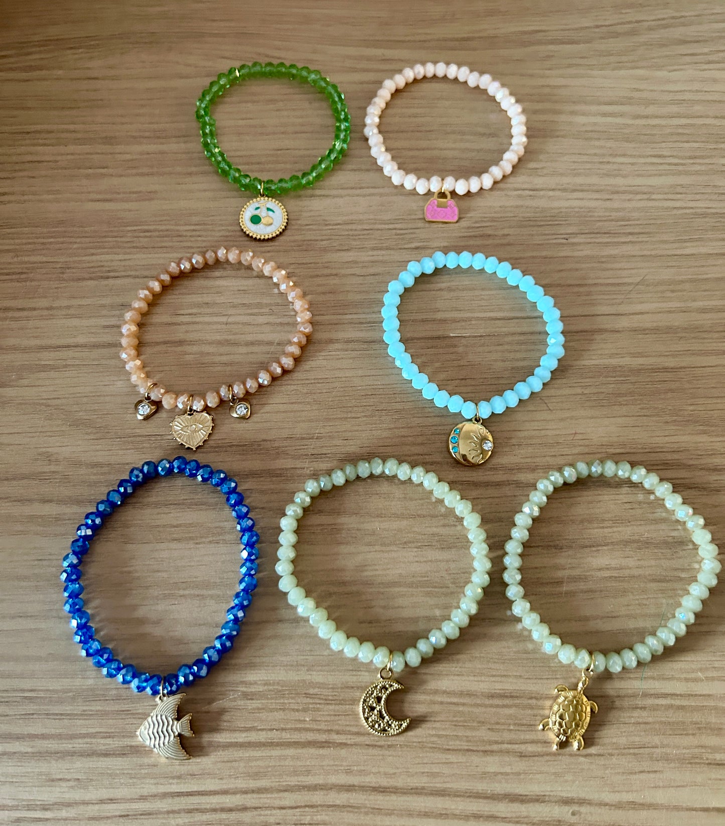 6mm Glass Beads Charm Bracelet