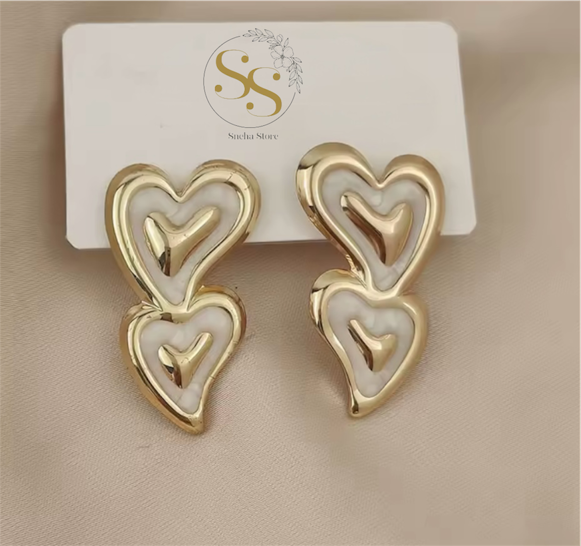 Double Heart Drop Earrings