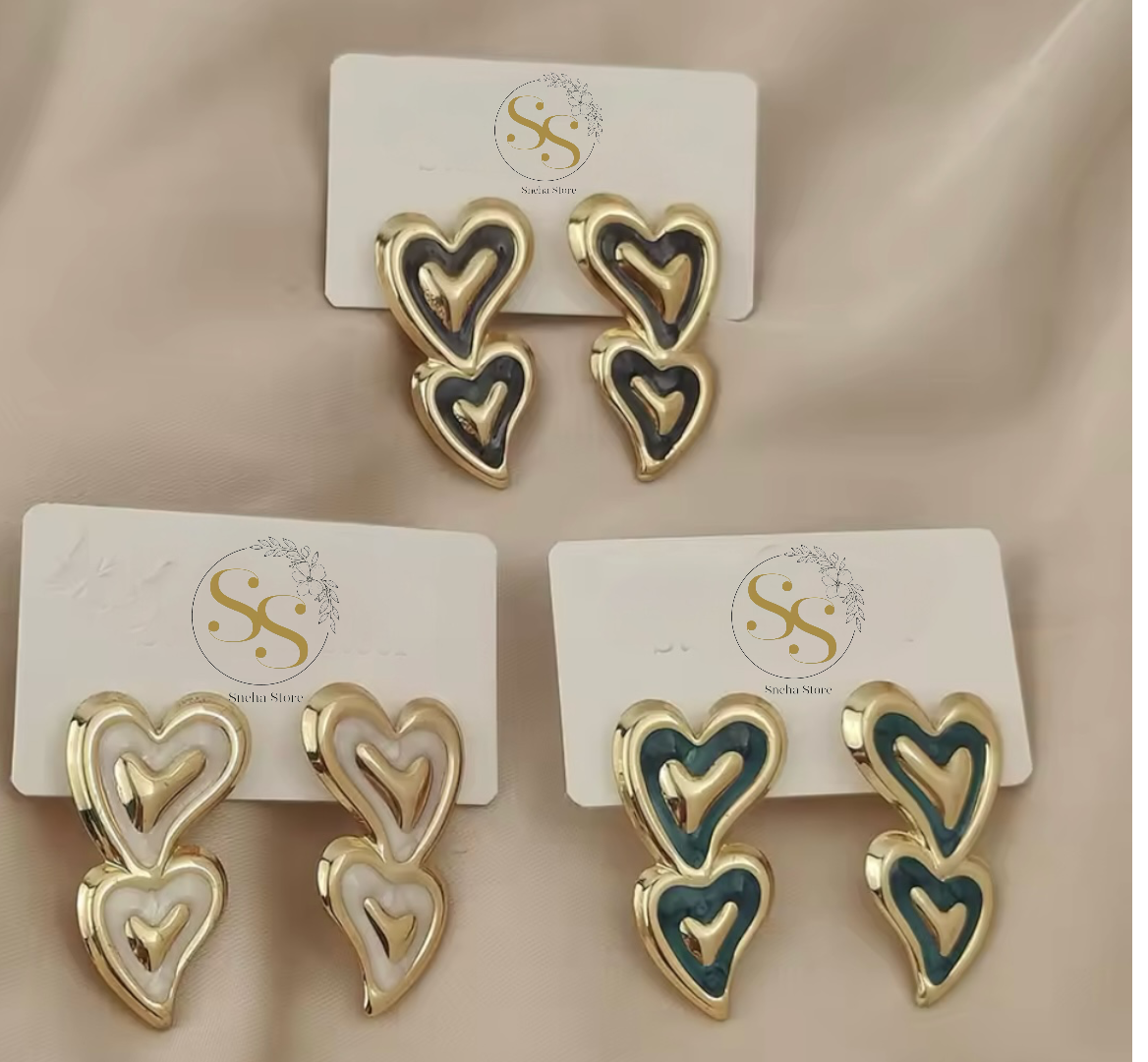 Double Heart Drop Earrings