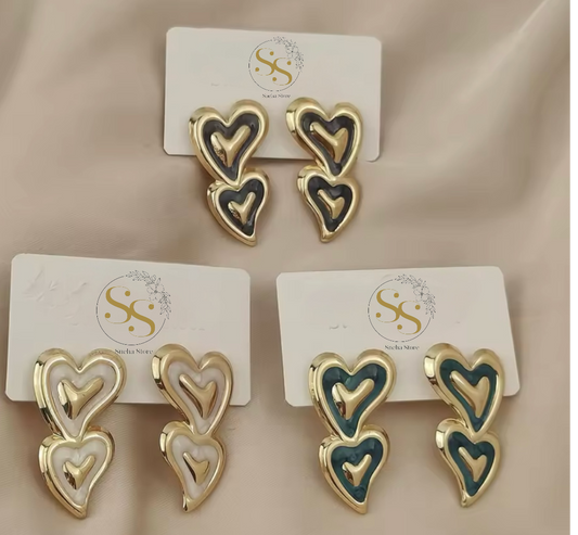 Double Heart Drop Earrings