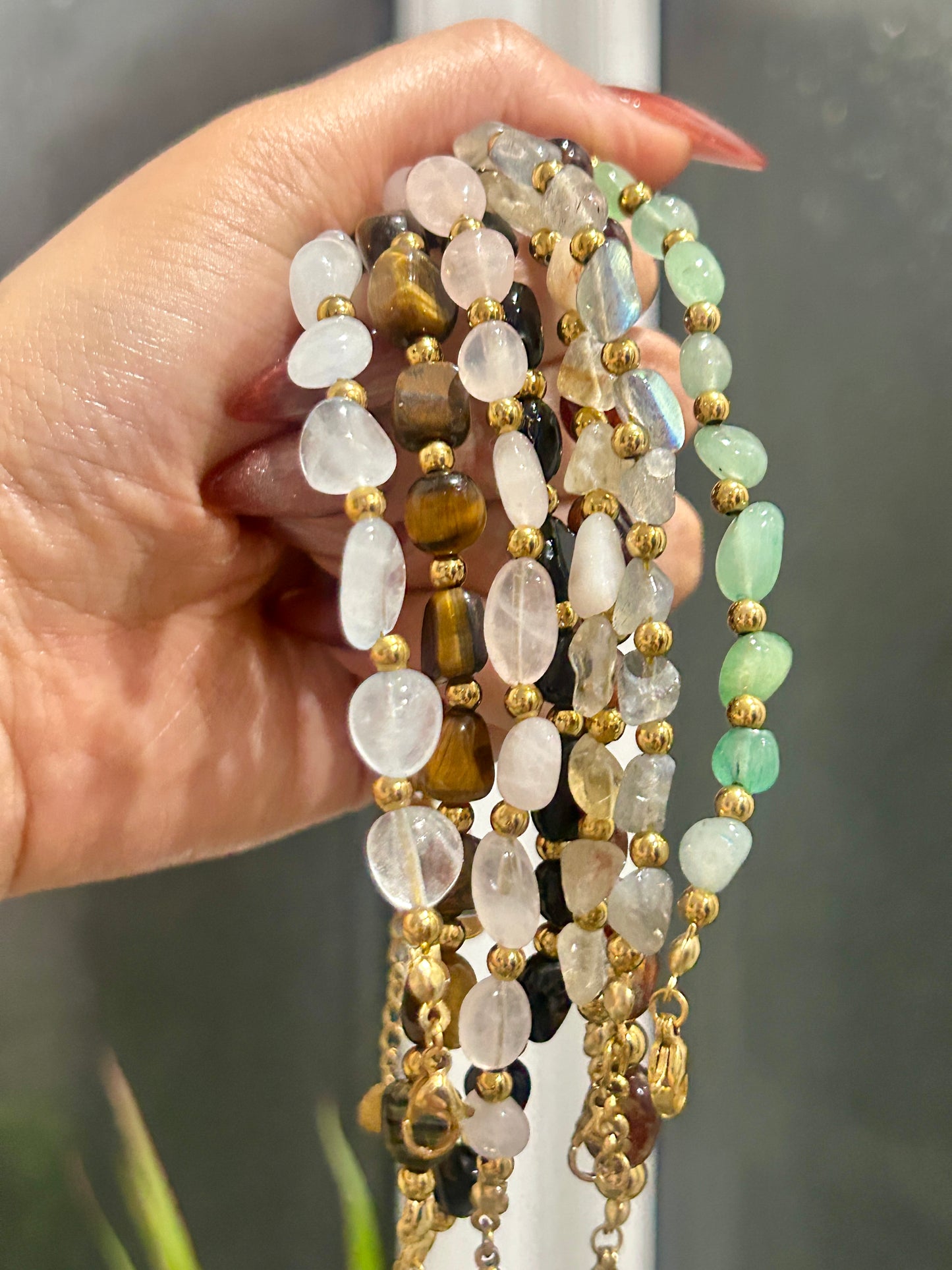 Natural Stone Nugget Bracelet – Handmade Stainless Steel Adjustable Bracelet