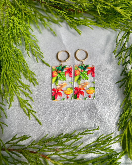 🌺 Tropical Garden Acrylic Earrings – Stainless Steel & Waterproof