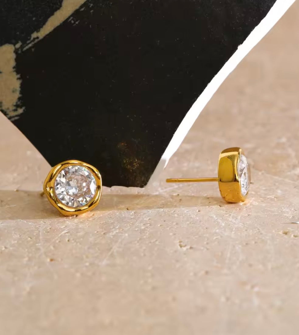 Golden CZ Stud Earrings
